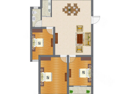 3室1厅 68.79平米户型图