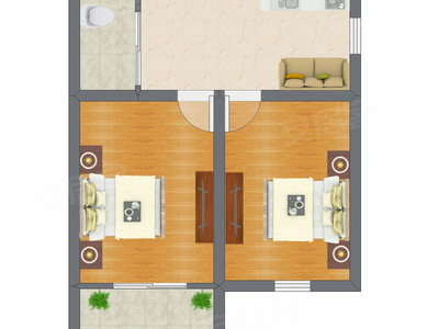 2室1厅 38.76平米