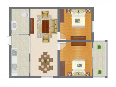 2室2厅 57.62平米户型图