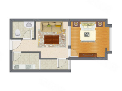 1室1厅 46.39平米户型图