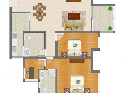 3室2厅 104.13平米户型图