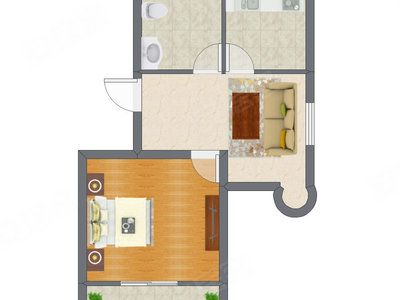 1室1厅 44.00平米户型图
