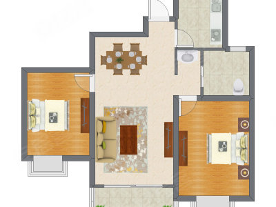2室2厅 98.30平米户型图