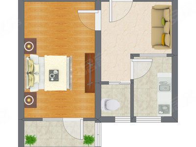1室1厅 36.72平米户型图