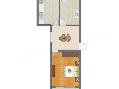1室1厅 48.36平米户型图