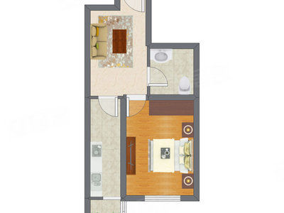 1室1厅 50.96平米户型图