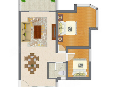 2室2厅 65.17平米户型图