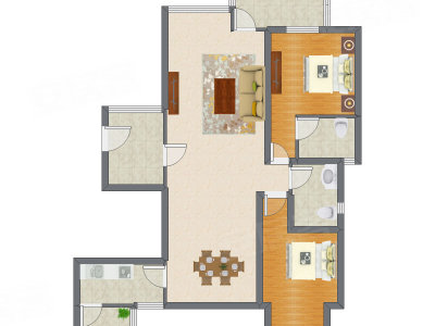 2室2厅 102.65平米户型图