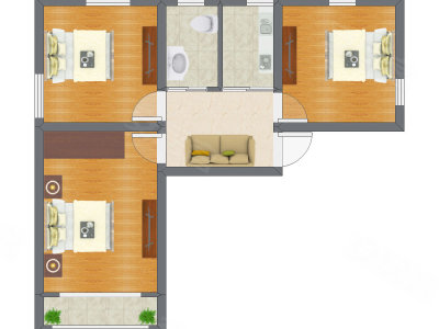 3室1厅 77.00平米