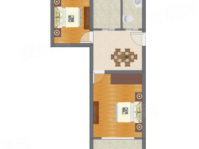 2室1厅 60.98平米户型图