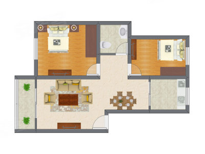 2室2厅 59.18平米户型图
