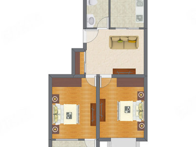 2室1厅 50.79平米户型图