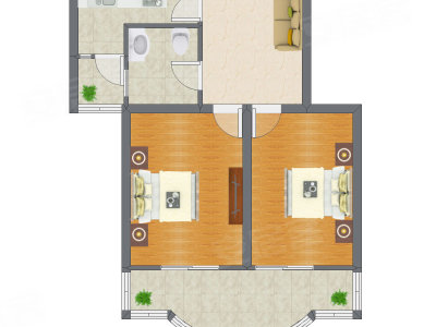 2室1厅 75.79平米