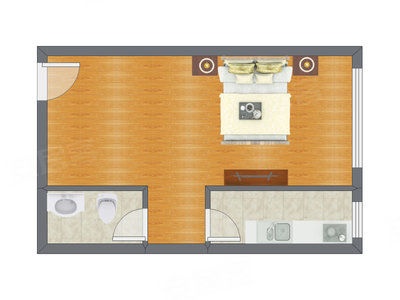 1室1厅 33.12平米户型图