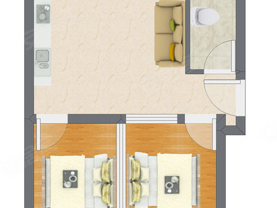 2室1厅 40.55平米