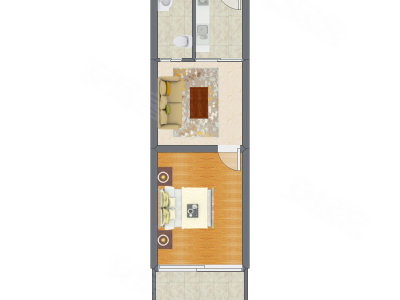 1室1厅 36.43平米户型图