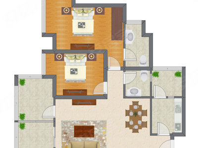 2室2厅 89.67平米户型图