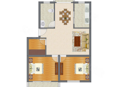 2室2厅 102.40平米户型图
