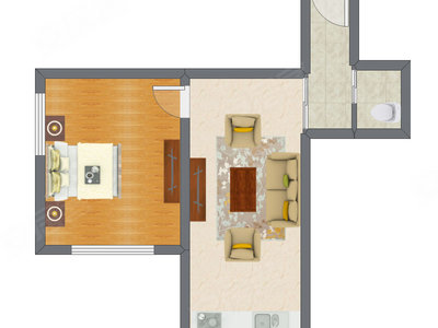 1室1厅 55.84平米户型图