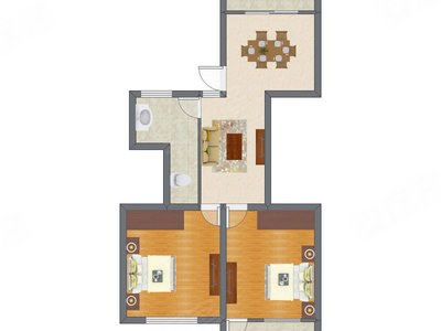 2室1厅 87.70平米户型图