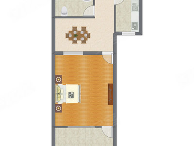 1室1厅 61.00平米户型图