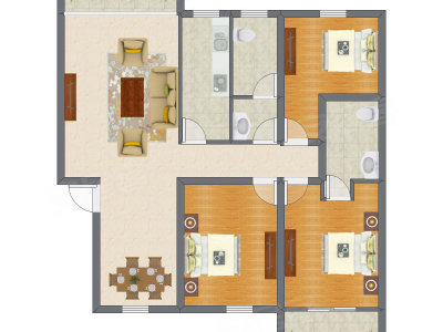 3室2厅 130.60平米户型图