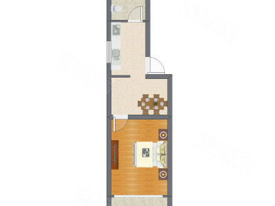 1室1厅 45.91平米户型图