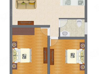 2室1厅 70.53平米