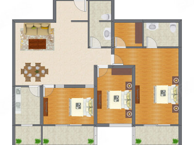 3室1厅 175.02平米