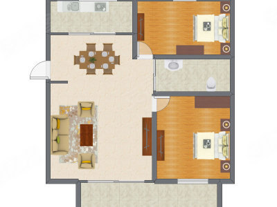 2室1厅 92.27平米户型图