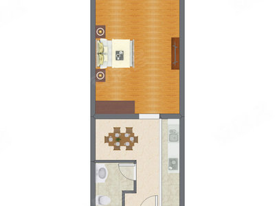 1室1厅 63.34平米户型图