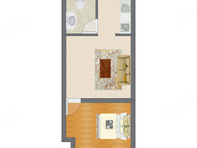 1室1厅 28.64平米户型图