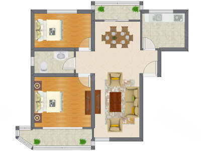 2室2厅 102.39平米户型图