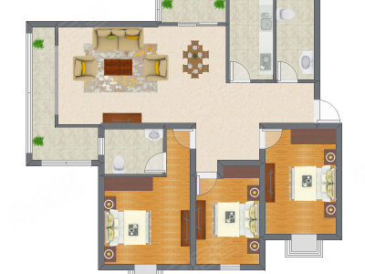 3室2厅 97.39平米