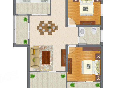 2室2厅 68.26平米户型图