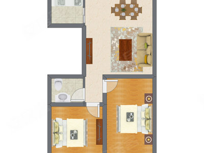 2室2厅 87.76平米户型图