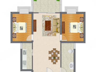 2室2厅 88.10平米户型图