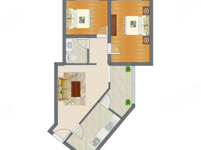 2室1厅 76.65平米户型图