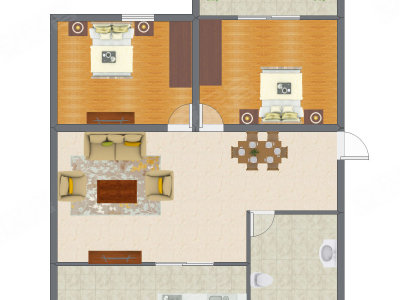 2室1厅 89.15平米户型图