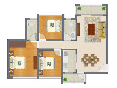 3室2厅 89.35平米户型图