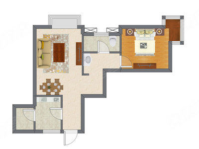 1室2厅 56.08平米户型图