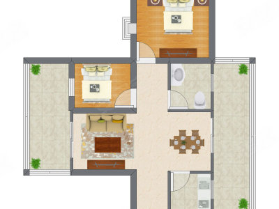 2室2厅 66.30平米户型图