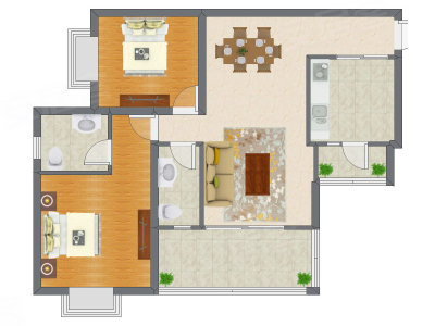2室2厅 96.25平米户型图