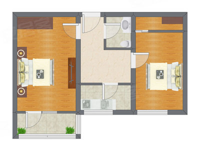 2室1厅 40.44平米户型图