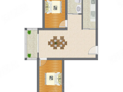 2室1厅 80.98平米