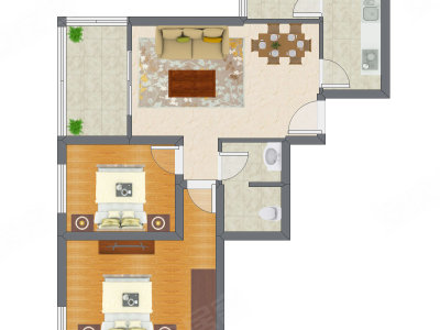 2室2厅 81.10平米户型图