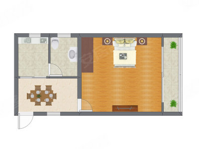 1室1厅 43.90平米