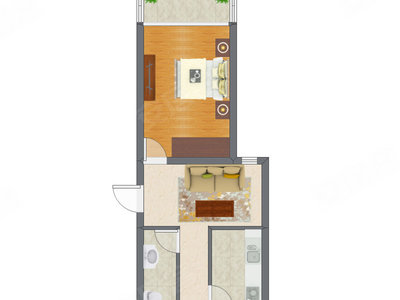 1室1厅 47.83平米户型图