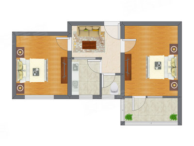 2室1厅 60.50平米