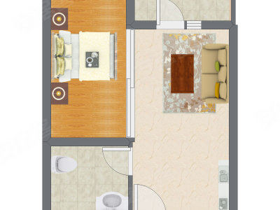 1室1厅 49.36平米户型图